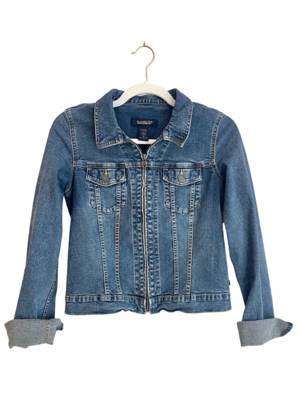 Abercrombie & Fitch Medium Blue Zip Front Stretch Denim Jacket Medium